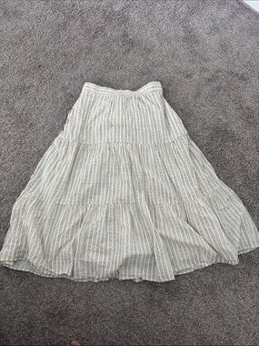 Light Cream Striped Tiered Maxi Skirt by